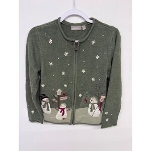 Grannycore Cottagecore Christmas Cardigan Women PS Snowman Embroidered Sweater